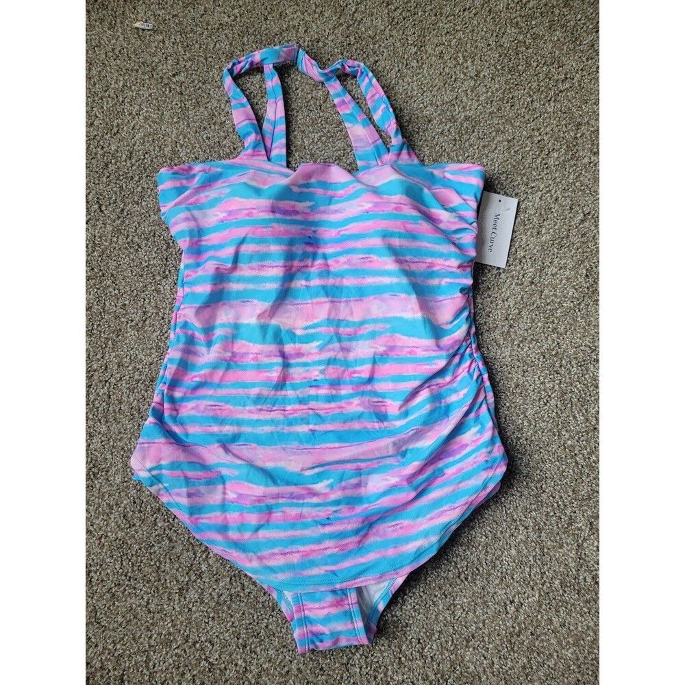 NWT Meet. Curve Pastel Striped One piece swim suit